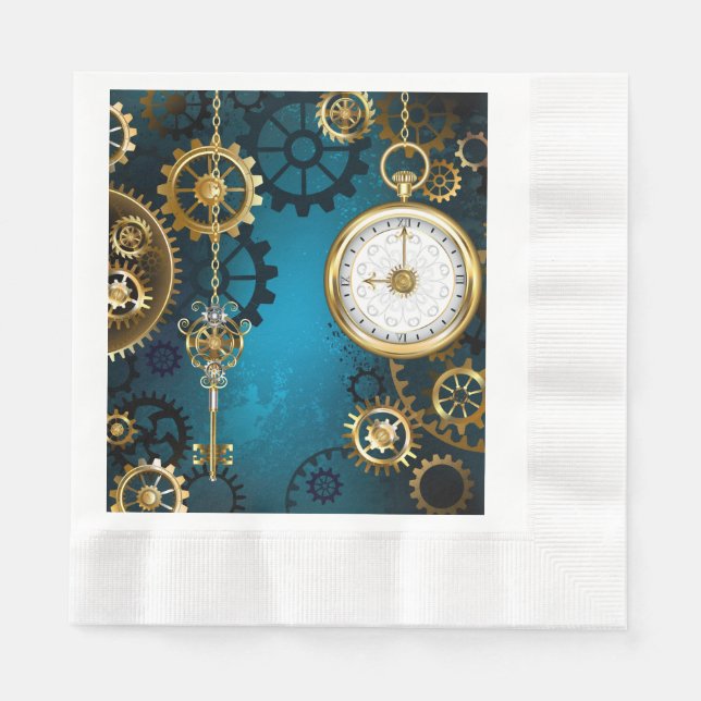 Servilleta De Papel Fondo turquesa de vapor con engranajes (Anverso)