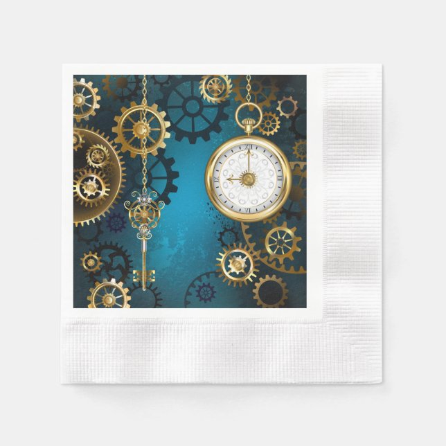 Servilleta De Papel Fondo turquesa de vapor con engranajes (Anverso)