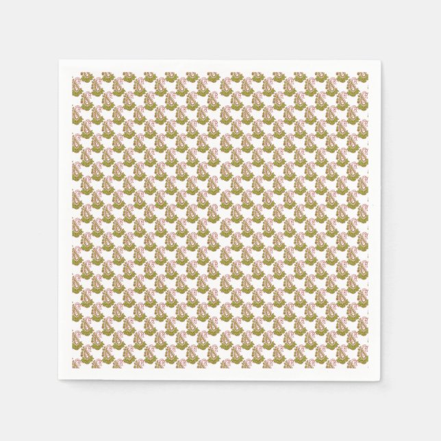 Servilleta De Papel fondo verde y blanco con hojas pequeñas (Anverso)