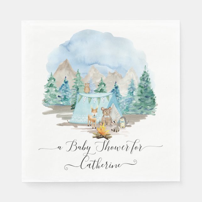 Servilleta De Papel Forest Animals Deer Bear Rustic Boy Baby Shower (Anverso)