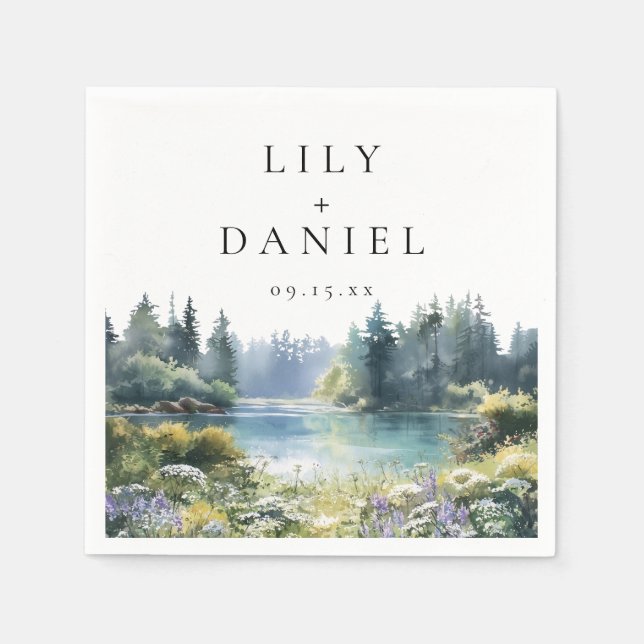 Servilleta De Papel Forest Lakeside Wildflower Floral Wedding (Anverso)