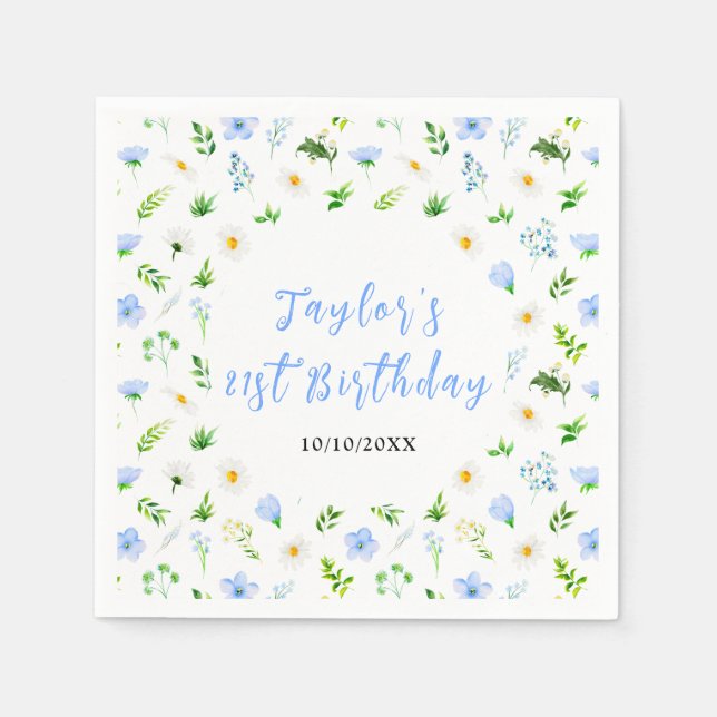 Servilleta De Papel Forget-Me-Nots and Daisies Floral Birthday (Anverso)
