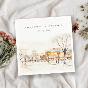 Servilleta De Papel Forgo North Dakota City Scape Watercolor Boda