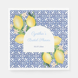 Servilleta De Papel Forma de arco Ilustre Lemons Blue Tiles Bridal Sho