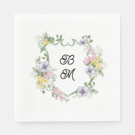 Servilleta De Papel Formal Floral Monogram Crest Wedding