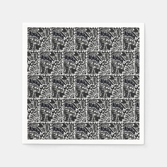 Servilleta De Papel Formas abstractas en blanco y negro (Anverso)