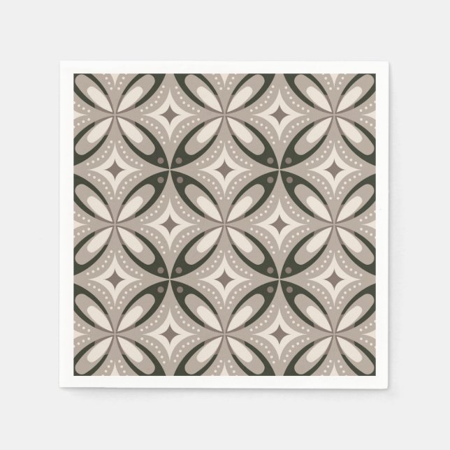 Servilleta De Papel Formas circulares retro beige y marrón (Anverso)