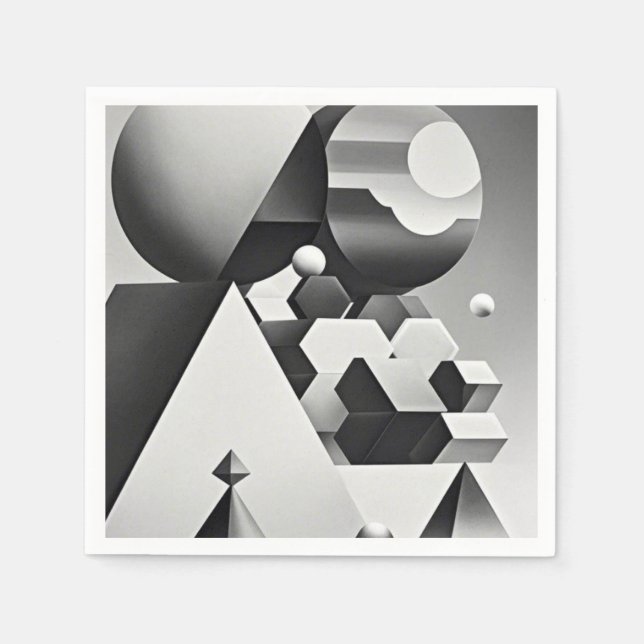 Servilleta De Papel Formas geométricas de gris blanco negro (Anverso)