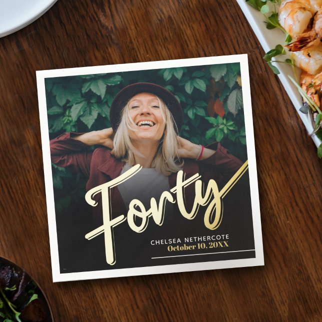 Servilleta De Papel Forty 40th Birthday custom photo script gold (Subido por el creador)