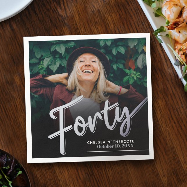 Servilleta De Papel Forty 40th Birthday custom photo script silver (Subido por el creador)