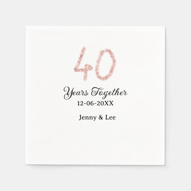 Servilleta De Papel Forty years together black pink glitter bold lette (Anverso)