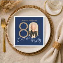 Foto Azul Marino Dorado Elegante Cumpleaños 80 Per