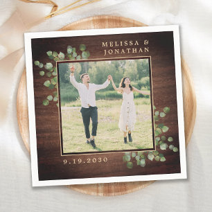 Servilleta De Papel Foto Boda personalizada Rústica Madera verde