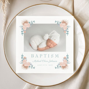 Servilleta De Papel Foto de Bautizo de Niño Floral Elegante