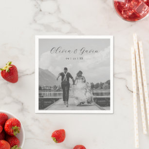 Servilleta De Papel Foto de boda con monograma de letra elegante