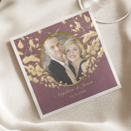 Servilleta De Papel Foto de boda de lujo elegante púrpura y dorado