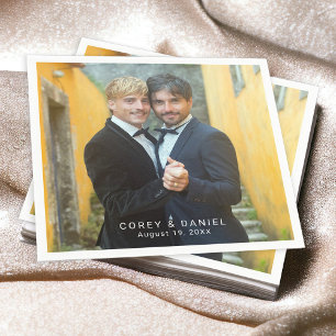 Servilleta De Papel Foto de boda gay con dos novios