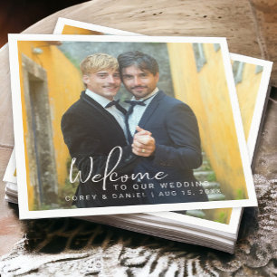 Servilleta De Papel Foto de boda gay con dos novios
