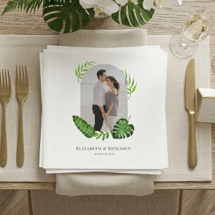 Servilleta De Papel Foto de Boda Tropical Verde Nombre Fecha Personali