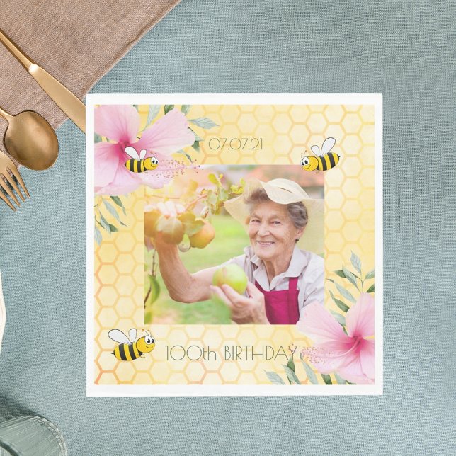 Servilleta De Papel Foto de cumpleaños 100 Happy bumble abes honeycomb (Subido por el creador)
