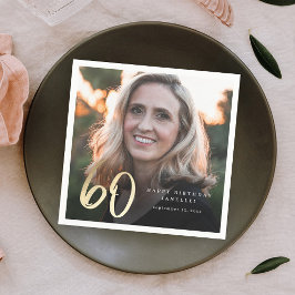 Servilleta De Papel Foto de cumpleaños 60 moderna con guión de oro y n