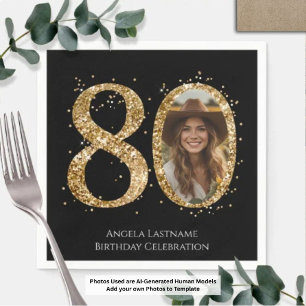 Servilleta De Papel Foto de cumpleaños 80 Adulto Dorado Brillante