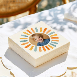 Servilleta De Papel Foto de cumpleaños con sol retro