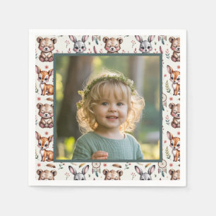 Servilleta De Papel Foto de cumpleaños de niños con animales del bosqu