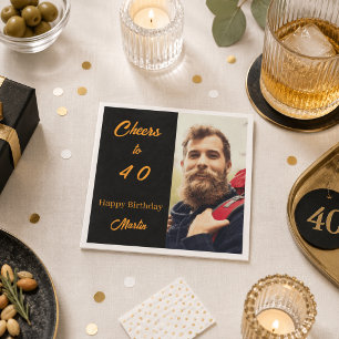 Servilleta De Papel Foto de cumpleaños hombres brindis negro dorado