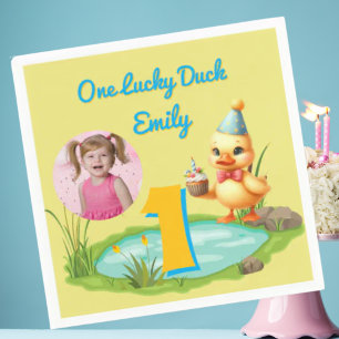 Servilleta De Papel Foto de cumpleaños número 1 de One Lucky Duck Kids