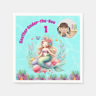 Servilleta De Papel Foto de cumpleaños número 1 de sirena mágica bajo 