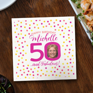 Servilleta De Papel foto de cumpleaños número 50 con confeti rosa amar