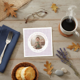 Servilleta De Papel Foto de cumpleaños personalizada de gingham de lav