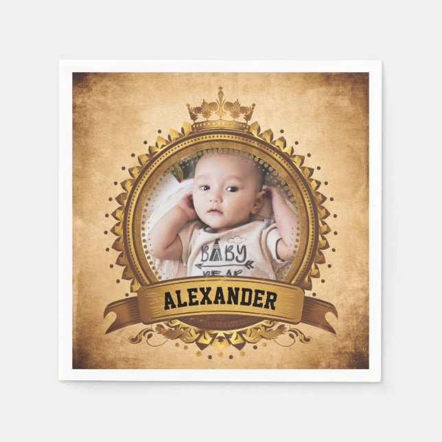 Servilleta De Papel Foto de cumpleaños personalizada vintage retro (Anverso)