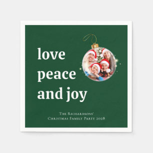 Servilleta De Papel Foto de familia de Navidad verde Amor Paz Alegría
