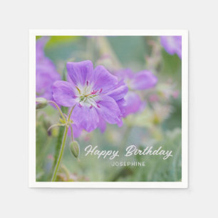 Servilleta De Papel Foto de flor silvestre Geranio Morado Feliz Cumple