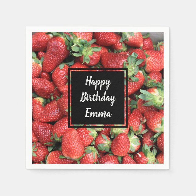 Servilleta De Papel Foto de Fresas Rojas Jugosas Cumpleaños (Anverso)