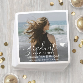 Servilleta De Papel Foto de Graduación & Año de Clase en Letra Blanca 