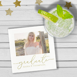 Servilleta De Papel Foto de graduación Elegante Guión Minimalista dora