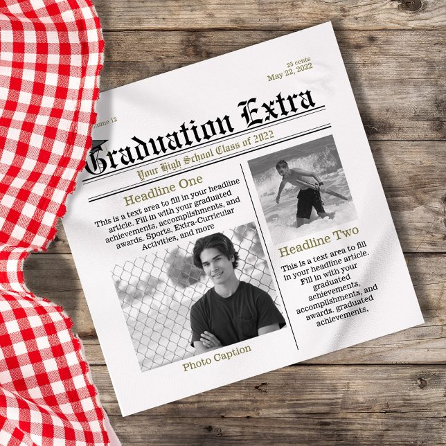Servilleta De Papel Foto de graduación Periódico moderno de Guay Fun F (Graduation newspaper custom napkin)