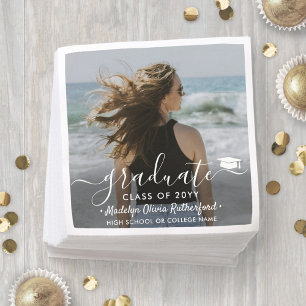 Servilleta De Papel Foto de graduación y elegante Clase de Guión Blanc