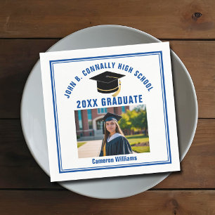 Servilleta De Papel Foto de Graduado Azul Personalizada Fiesta de Grad