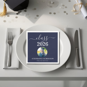 Servilleta De Papel Foto de Graduado de la Clase de 2026 Fiesta Azul M
