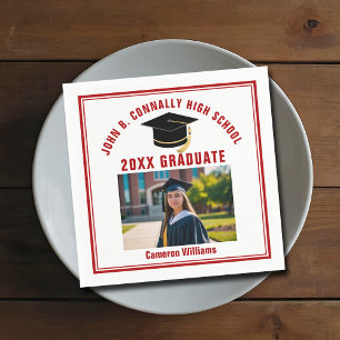 Servilleta De Papel Foto de Graduado Rojo Personalizada Fiesta de Grad