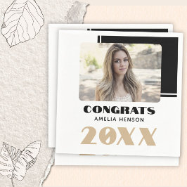 Servilleta De Papel Foto de graduados del Moderno Black White Congrats