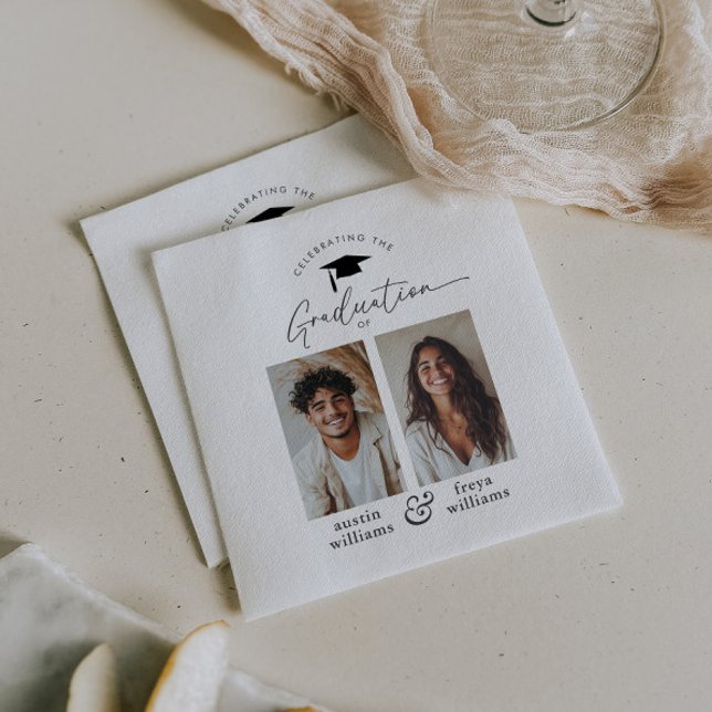 Servilleta De Papel Foto de la fiesta de graduación conjunta 2 (Zazzle Joint Graduation Party 2 Photo Napkins)
