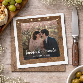 Servilleta De Papel Foto de luces de cuerda rústicas boda