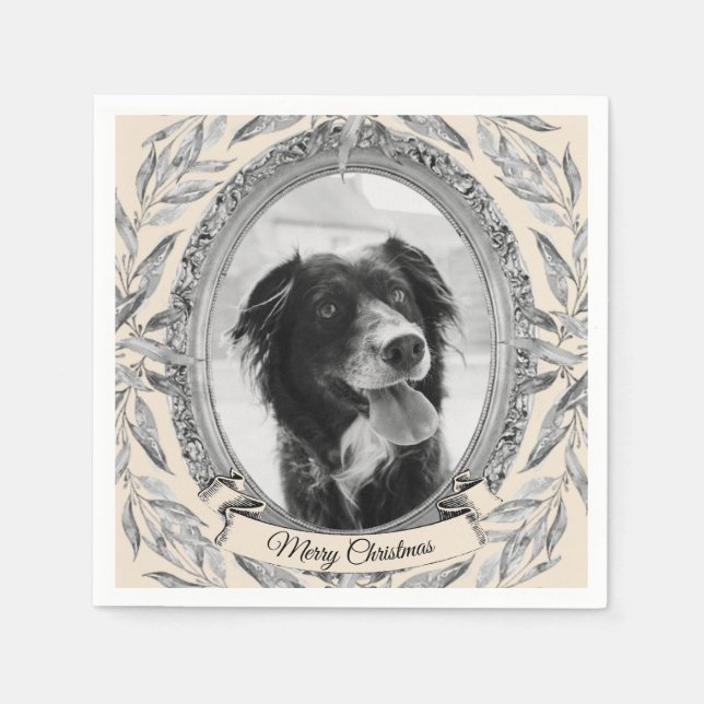 Servilleta De Papel Foto de marco plateado de vacaciones (Anverso)