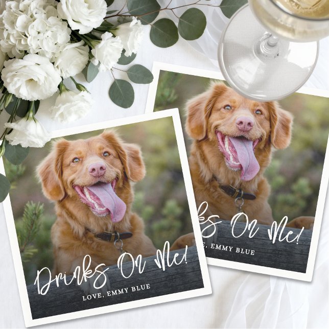 Servilleta De Papel Foto de mascota Drinks Are On Me (Drinks Are On Me Pet Photo Napkins)