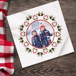 Servilleta De Papel Foto de Navidad personalizada en rojo y verde